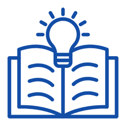 Open book and shining lightbulb icon